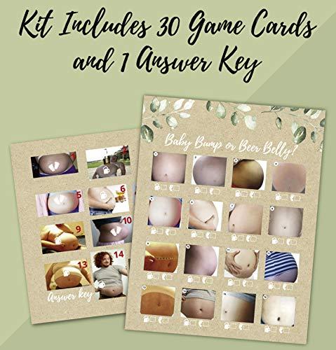 Pink Pixie Studio 30 Beer Belly or Pregnant Baby Bump Game Cards- Baby Shower or Gender Reveal Party Supply Kit- Rustic Gender Neutral Card Design- A Fun Game for Men, Women or Kids. Made in The USA