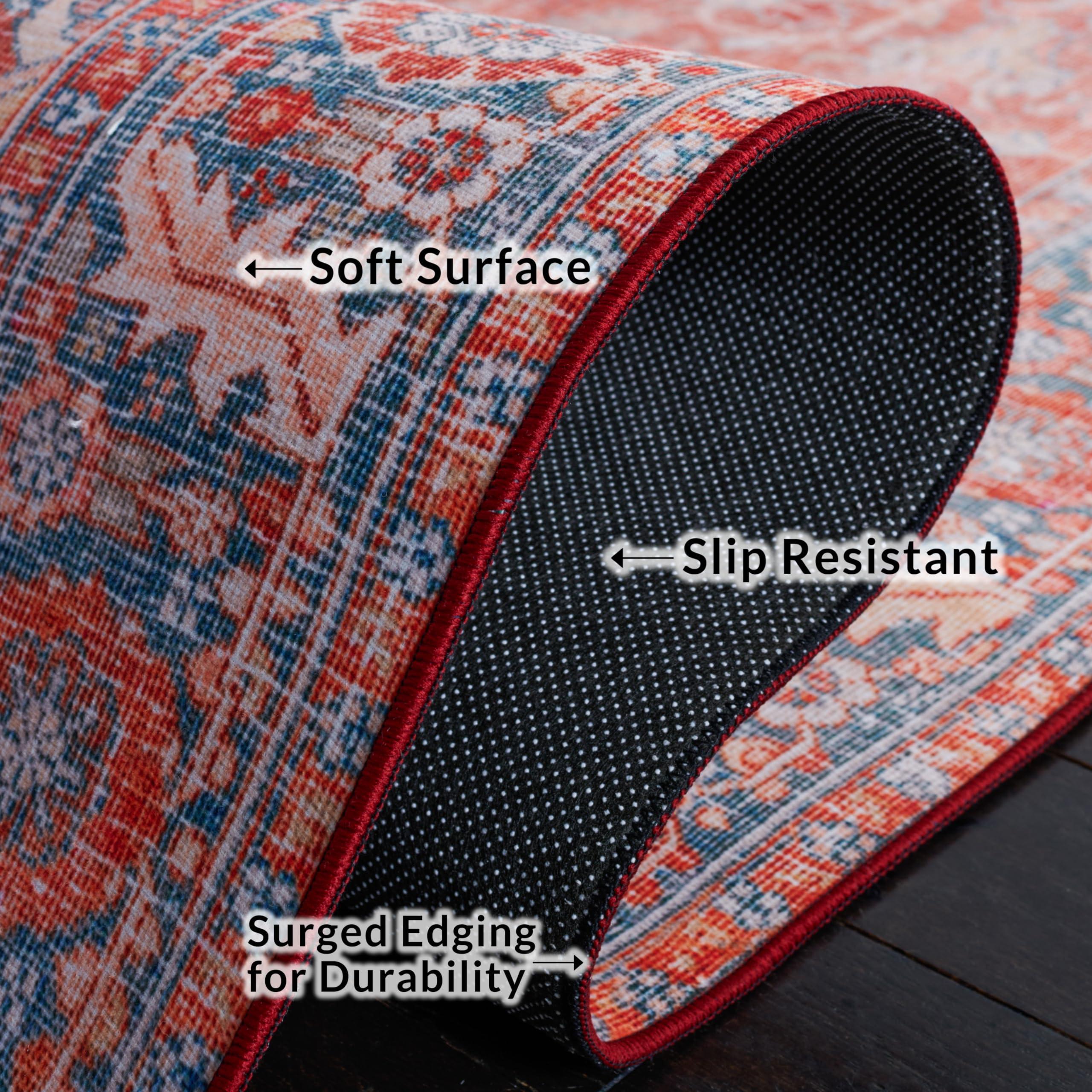 Safavieh SAFAVIEH Tucson Collection Area Rug - 8' x 10', Rust & Navy, Persian Medallion Design, Non-Shedding Machine Washable & Slip Resistant Ideal for High Traffic Areas in Living Room, Bedroom (TSN168P)