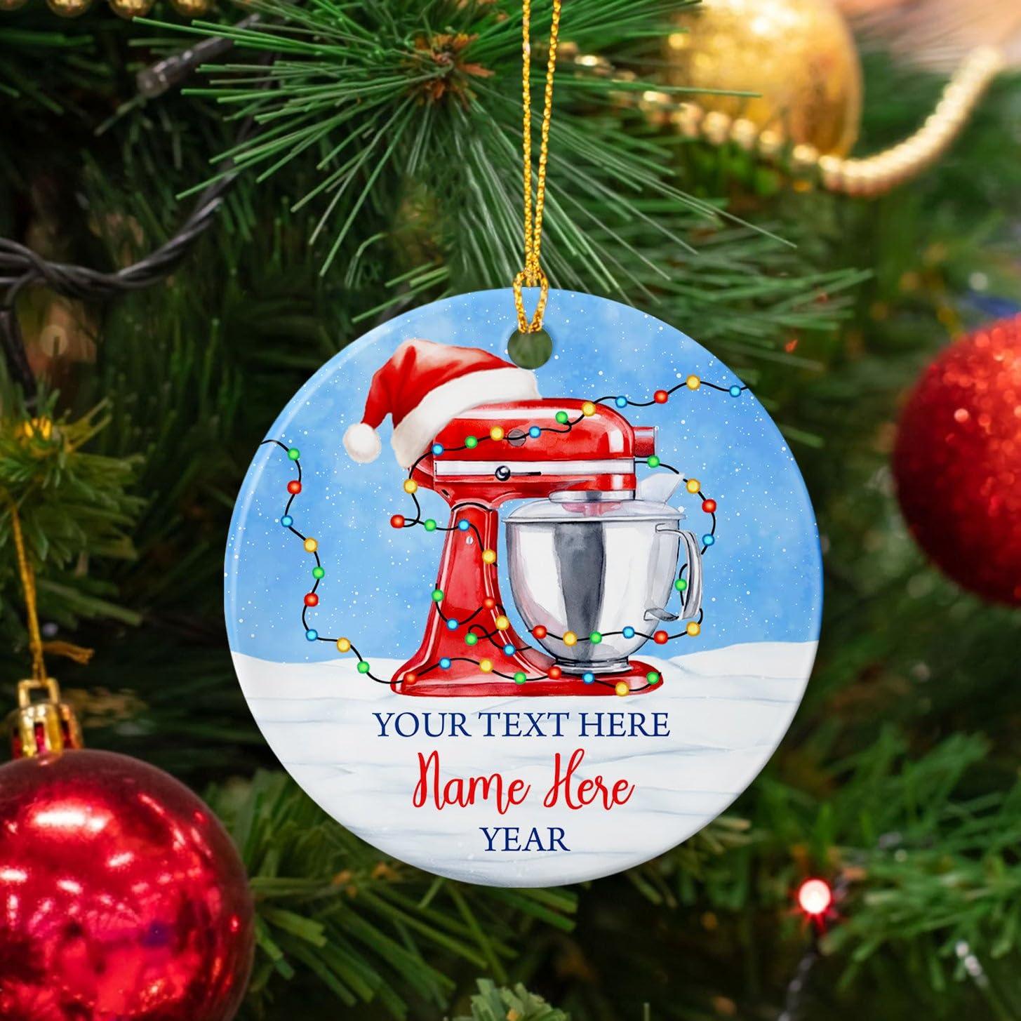 Mazoli Personalized Baking Mixer Lights Christmas Ornaments, Baker Baking Ceramic Ornament, Baker Ornament Gift for Baking Lovers, Customized Name Text & Year Christmas Tree Hanging, Gift for Mom Grandma