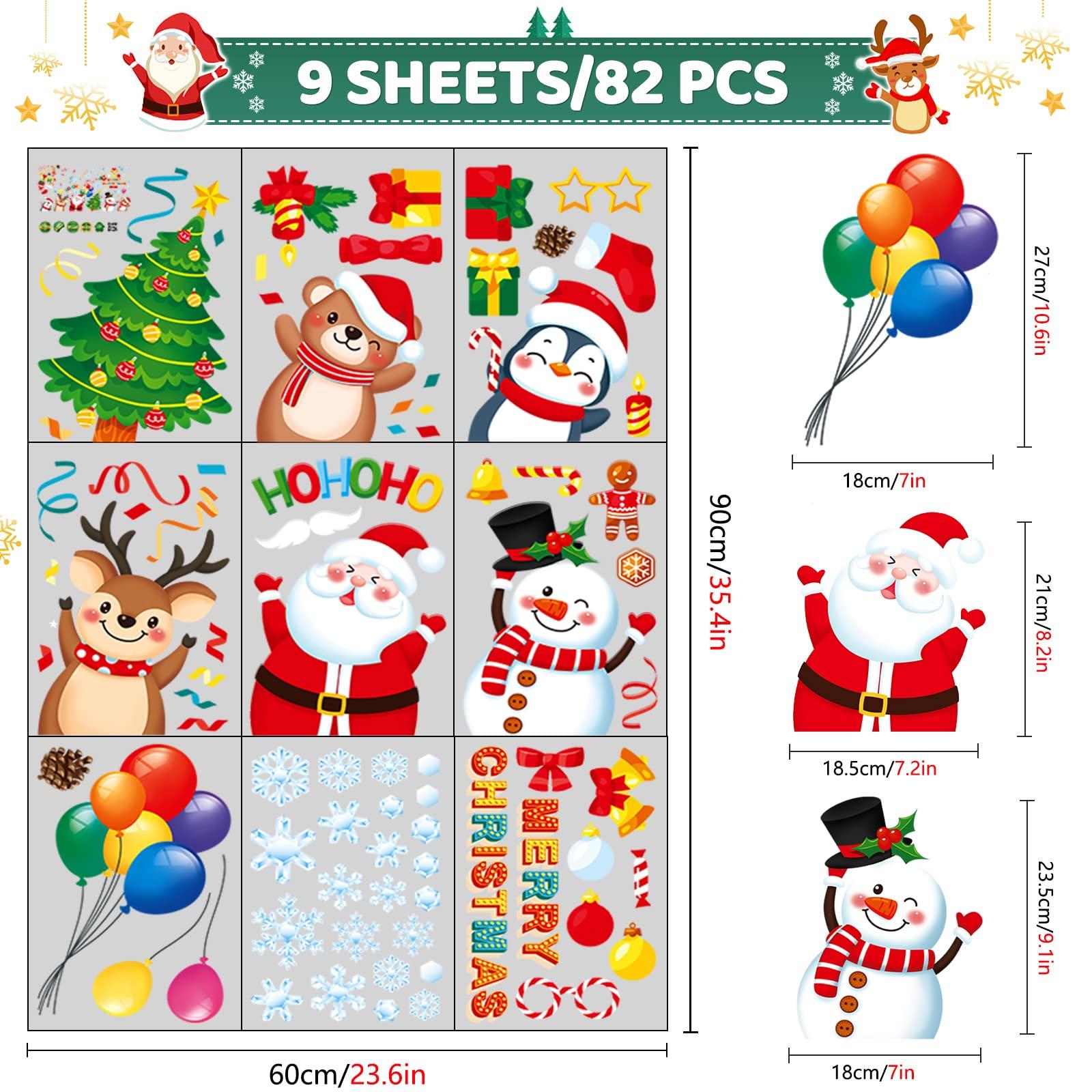Generic Christmas Window Clings 9 Sheets Christmas Window Stickers Santa Snowman Reindeer Xmas Snowflake Merry Christmas Window Clings, Double-Side Window Decals for Party Decorations Home School Glass