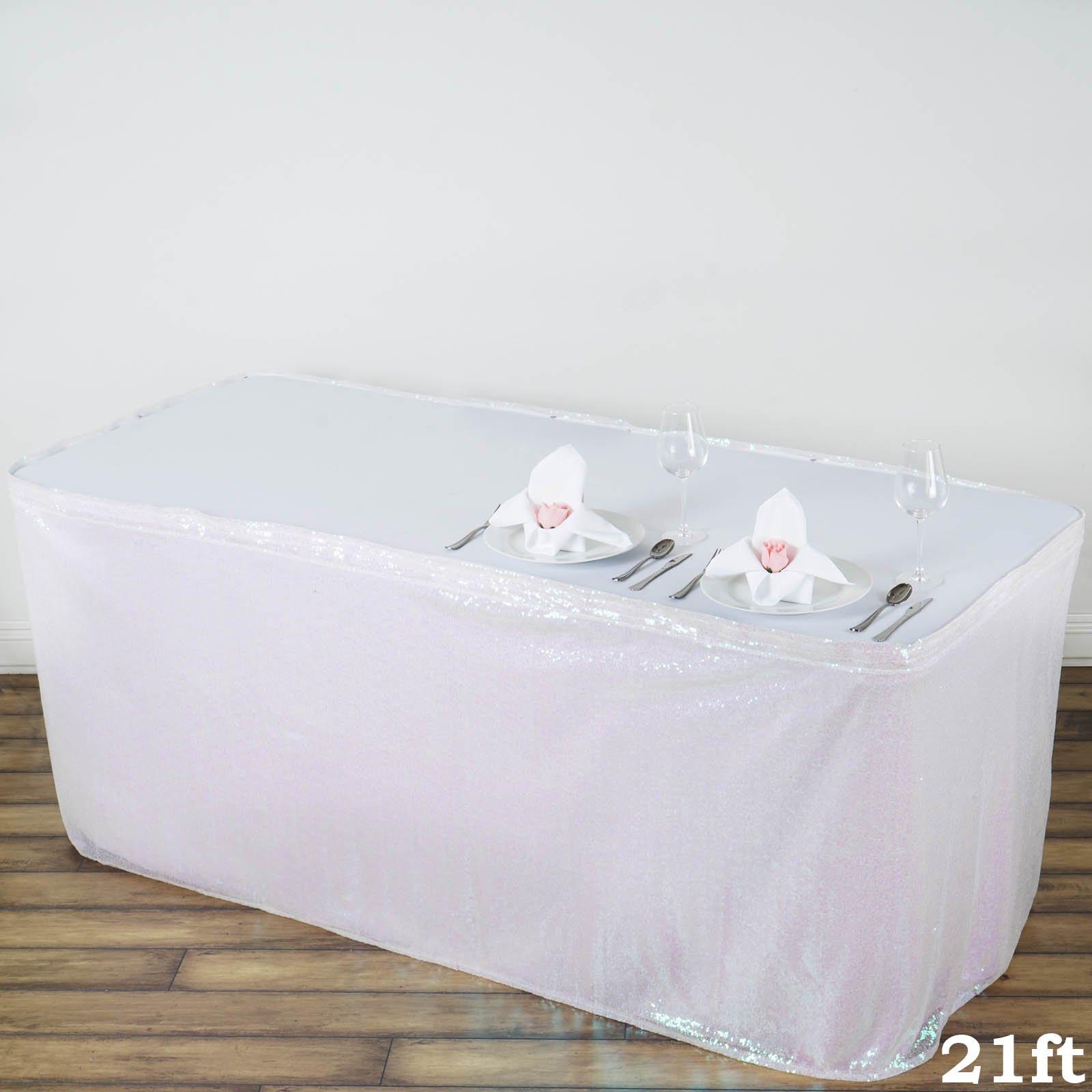 TABLECLOTHSFACTORY.COM TABLECLOTHSFACTORY Wholesale Wedding Party Glitzy Sequin Table Skirt - White - 21FT