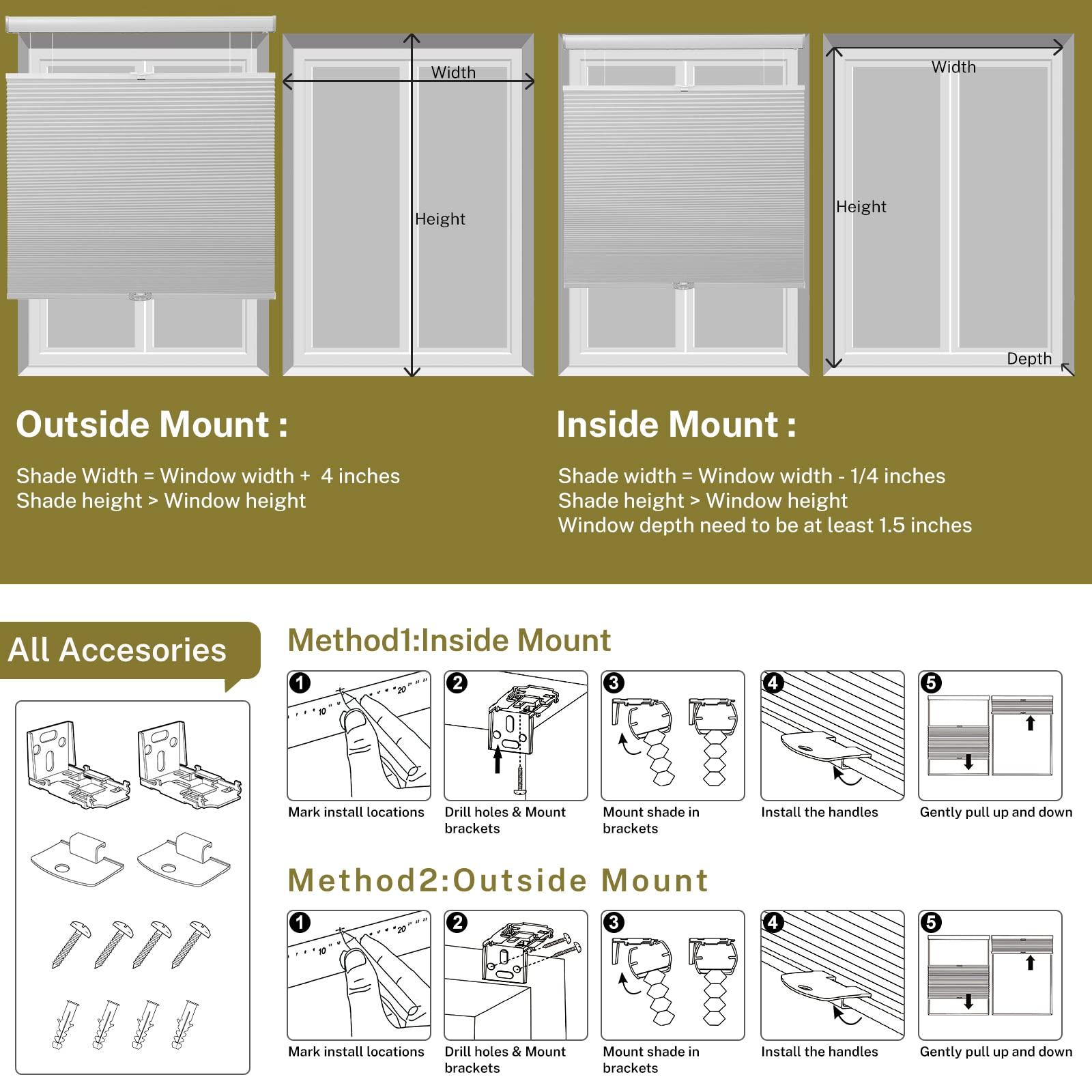 moonice Moonice Top Down Bottom Up Blackout Cellular Shades, Cordless up Down Blinds Bottom up Blinds for Windows Honeycomb Blinds Room Darkening Honeycomb Shades for WindowsEasy to Install