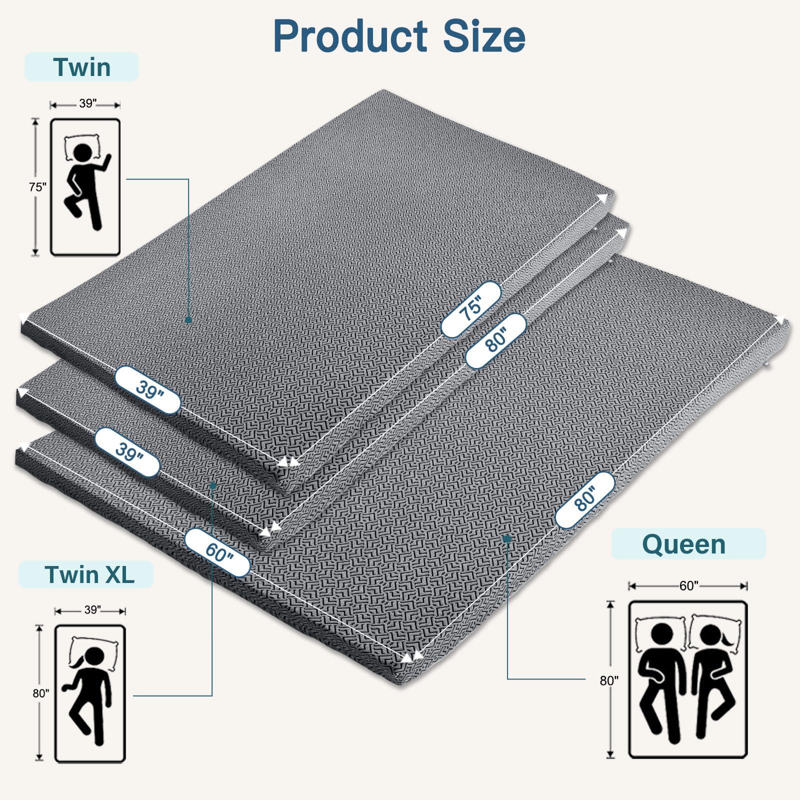 Airensky 3 Inch Memory Foam Mattress Topper,Cooling Gel Infused High Density Twin XL(39\"x80\") Topper with Removable Skin-Friendly Cover,Bed Topper for Pressure Relief Back Pain, CertiPUR-US Certified, Gray