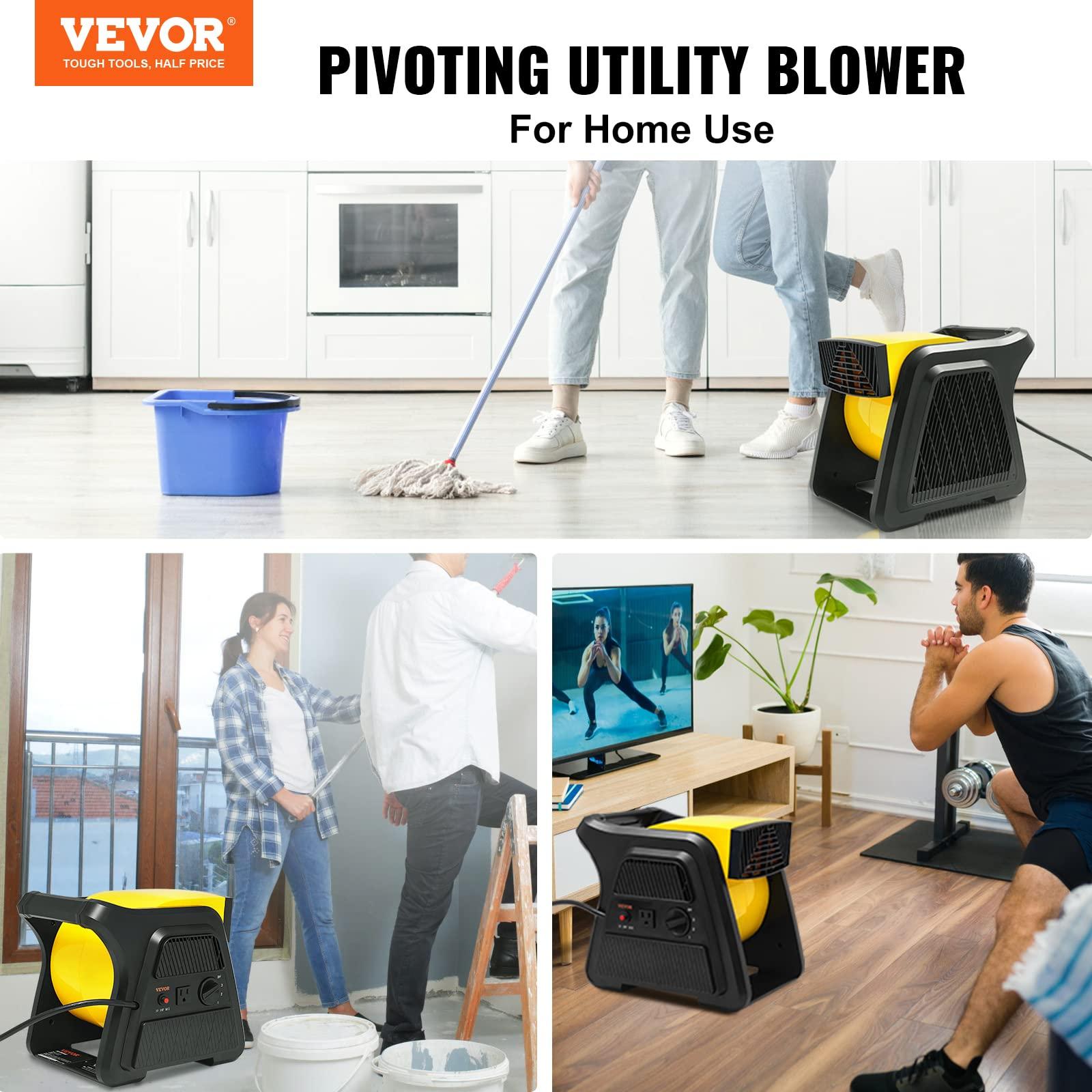 VEVOR VEVOR Pivoting Utility Fan, 600 CFM High Velocity Floor Blower for Drying, Cooling, Ventilating, Exhausting, 300 Blowing Angle Air Mover, Portable Carpet Dryer Fan for Home, Work Shop