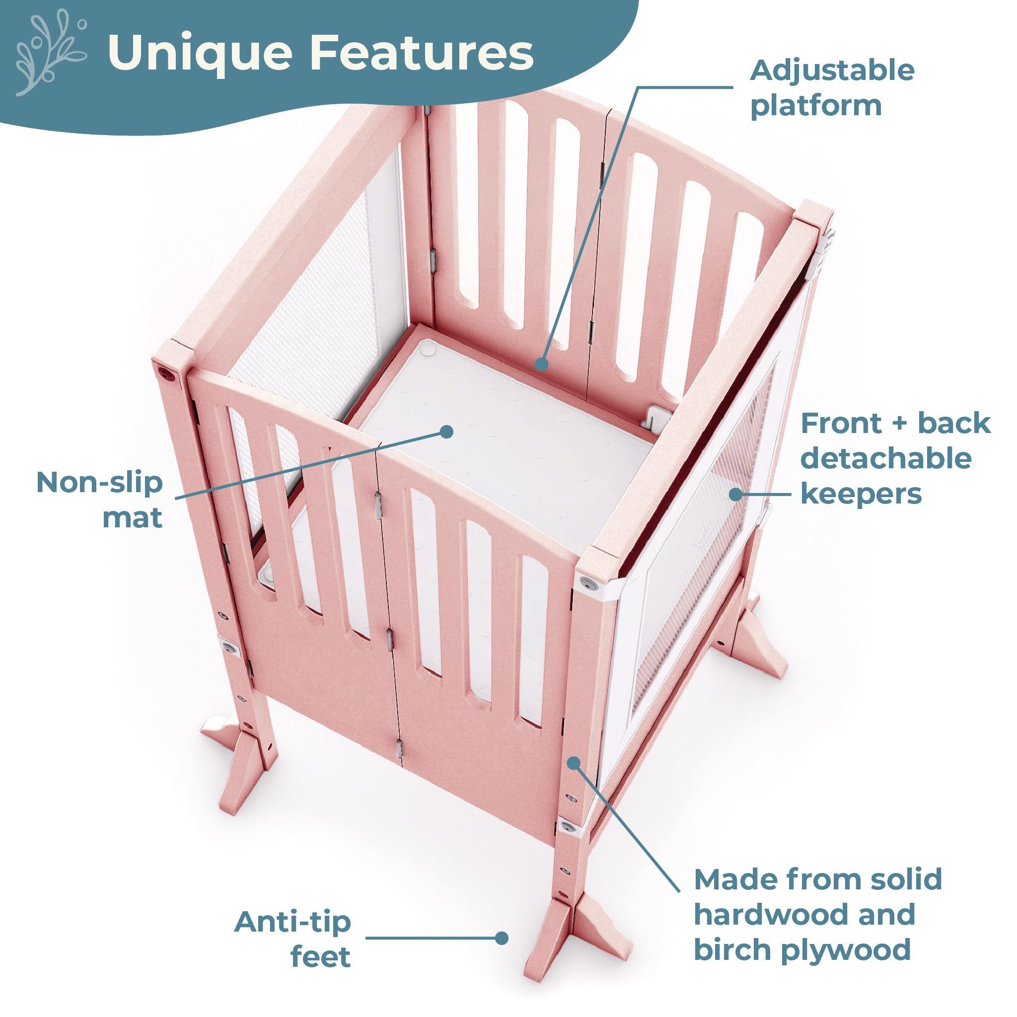 Guidecraft Guidecraft Contemporary Kitchen Helper Toddler Tower - Limited Edition Pink. Original Folding Montessori Learning Step Stool with Safety Nets