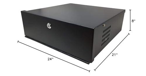 ARES VISION Heavy Duty Steel 18\" x 18\" x 5\" DVR/PC Security Lock box with 16 Gauge steel walls, Exhaust Fan, Great electonics lock box for stores, gyms, classrooms, and any public place (BLACK, 21\"x24\"x8\")