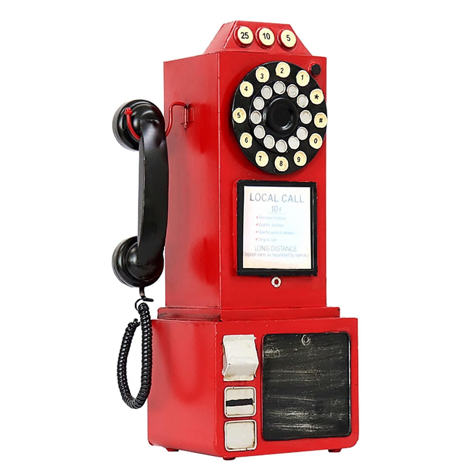 DIOB Decorative Telephones Model Retro Wall Mounted Phone Decoration Antique Vintage Rotary Dial Office Phone Ornament (Color : Red)