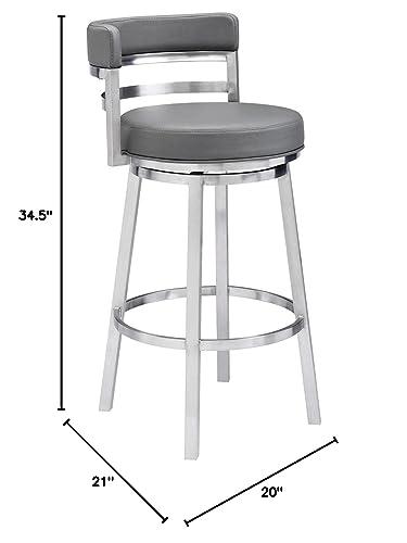 Armen Living Armen Living Mardrid LCMABABSGR26 Counter Chair, Gray, 360 Rotation, Stainless Steel, Faux Leather Seat, Seat Height 26.0 inches (66 cm)