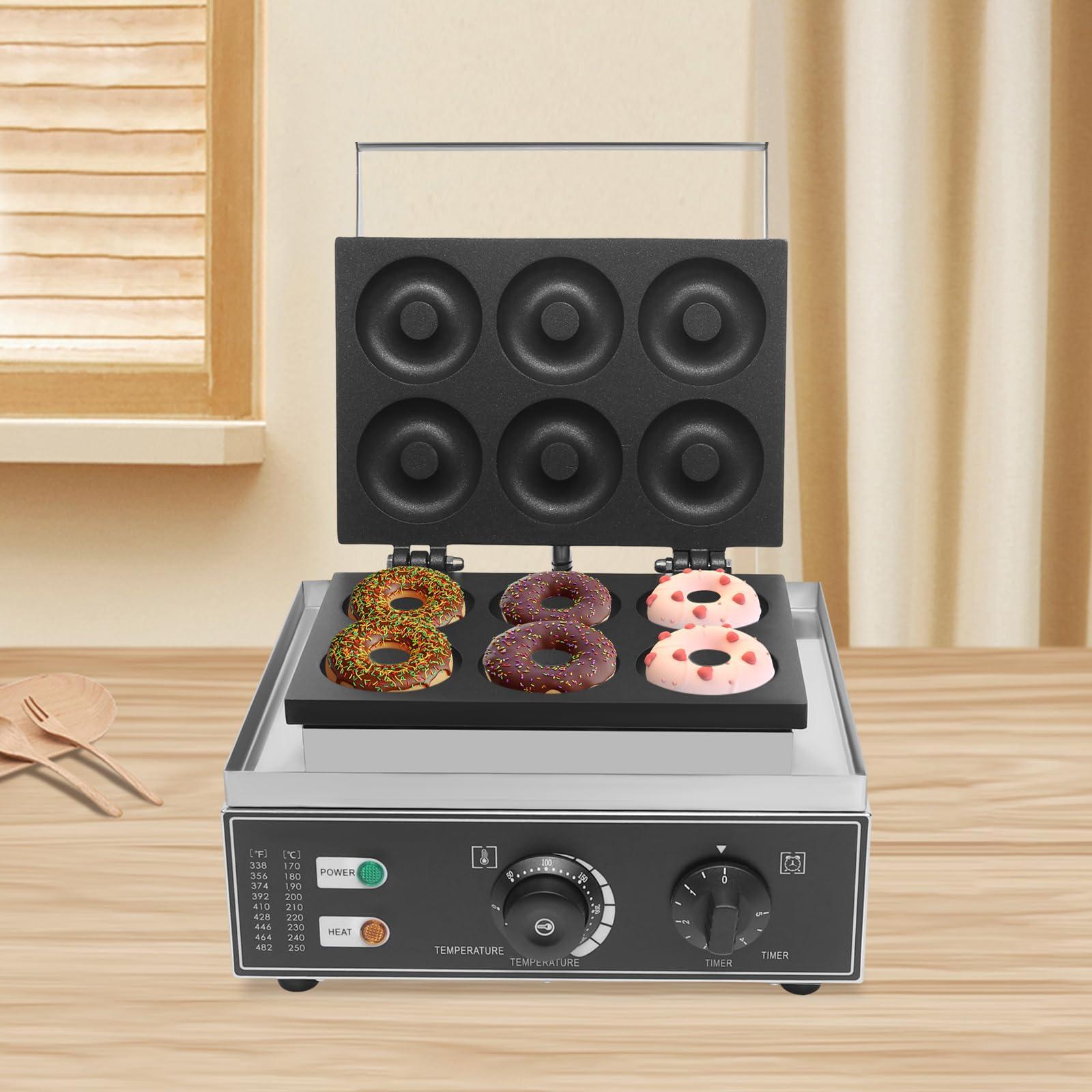 CHALIGHT Commercial 6-Hole Donut Maker Machine Electric Nonstick Doughnut Making Machine Heating 50-300 Doughnut Maker Crepe Maker Waffle Maker Donut Fryer for Breakfast Snacks Desserts