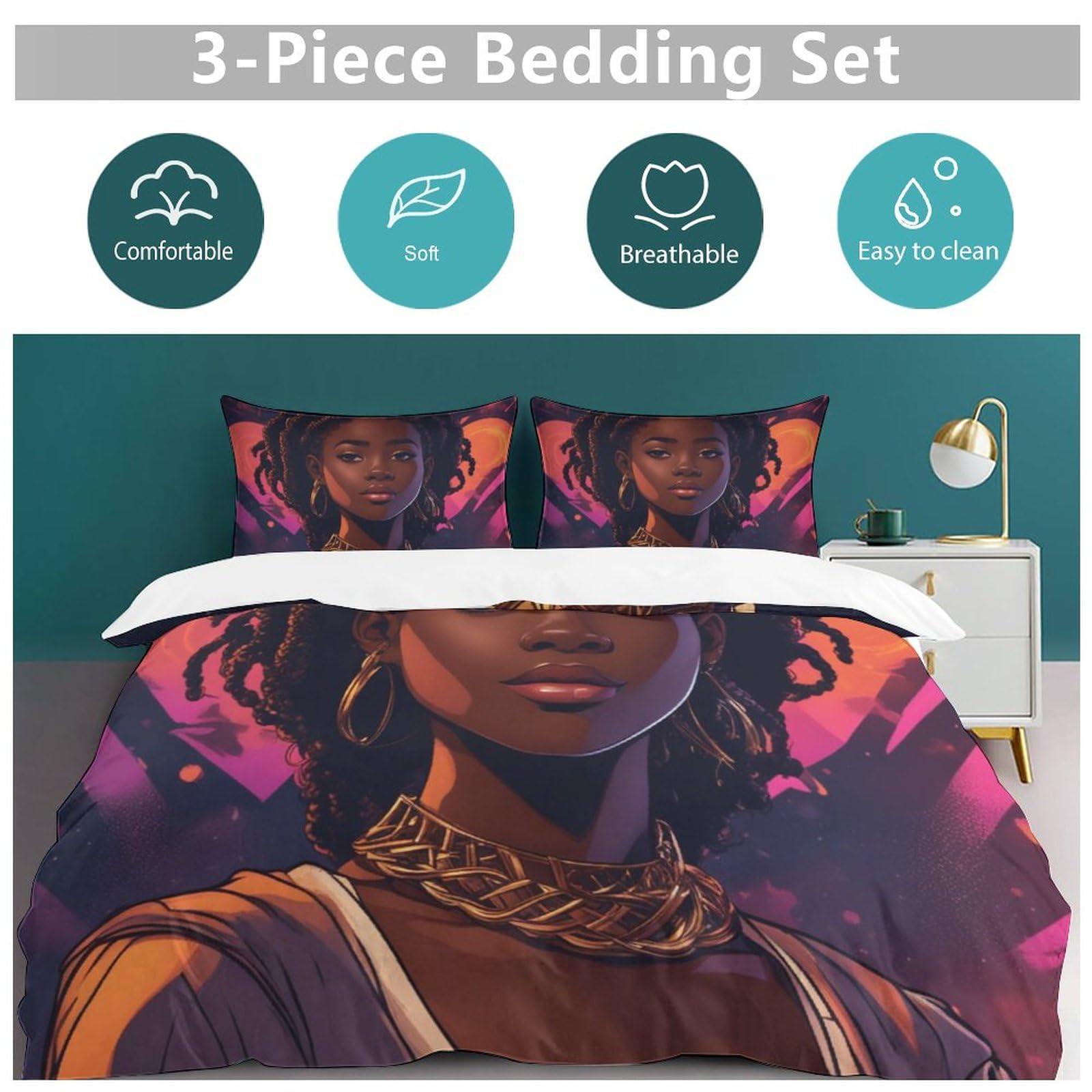 ZGDPBYF ZGDPBYF Melanin Princess African American Comforter Set Black Girl Quilt Bedding Set Full -1 Duvet Cover & 2 Pillowcases(No Comforter) 79\"X97\"