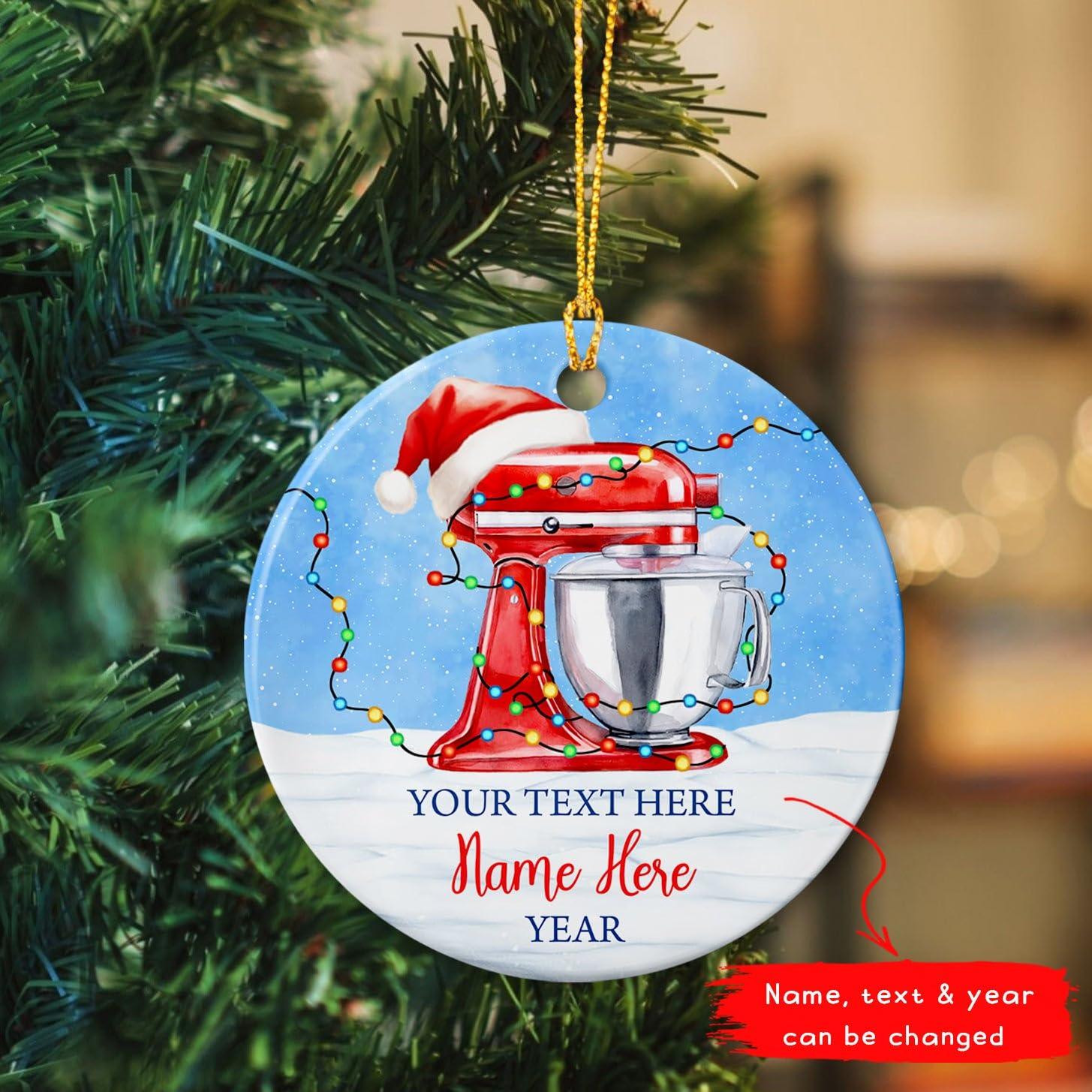 Mazoli Personalized Baking Mixer Lights Christmas Ornaments, Baker Baking Ceramic Ornament, Baker Ornament Gift for Baking Lovers, Customized Name Text & Year Christmas Tree Hanging, Gift for Mom Grandma