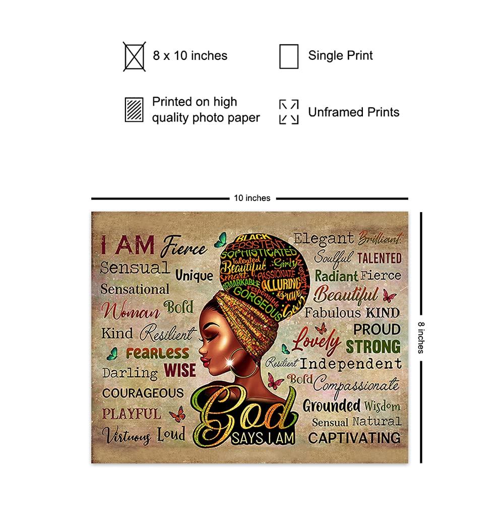 YELLOWBIRD ART & DESIGN African American Women Positive Affirmations - Black Wall Art - Religious Christian Gifts for African American Girls - Inspirational Spiritual Positive Quotes Sayings Poster Picture - God Says You Are