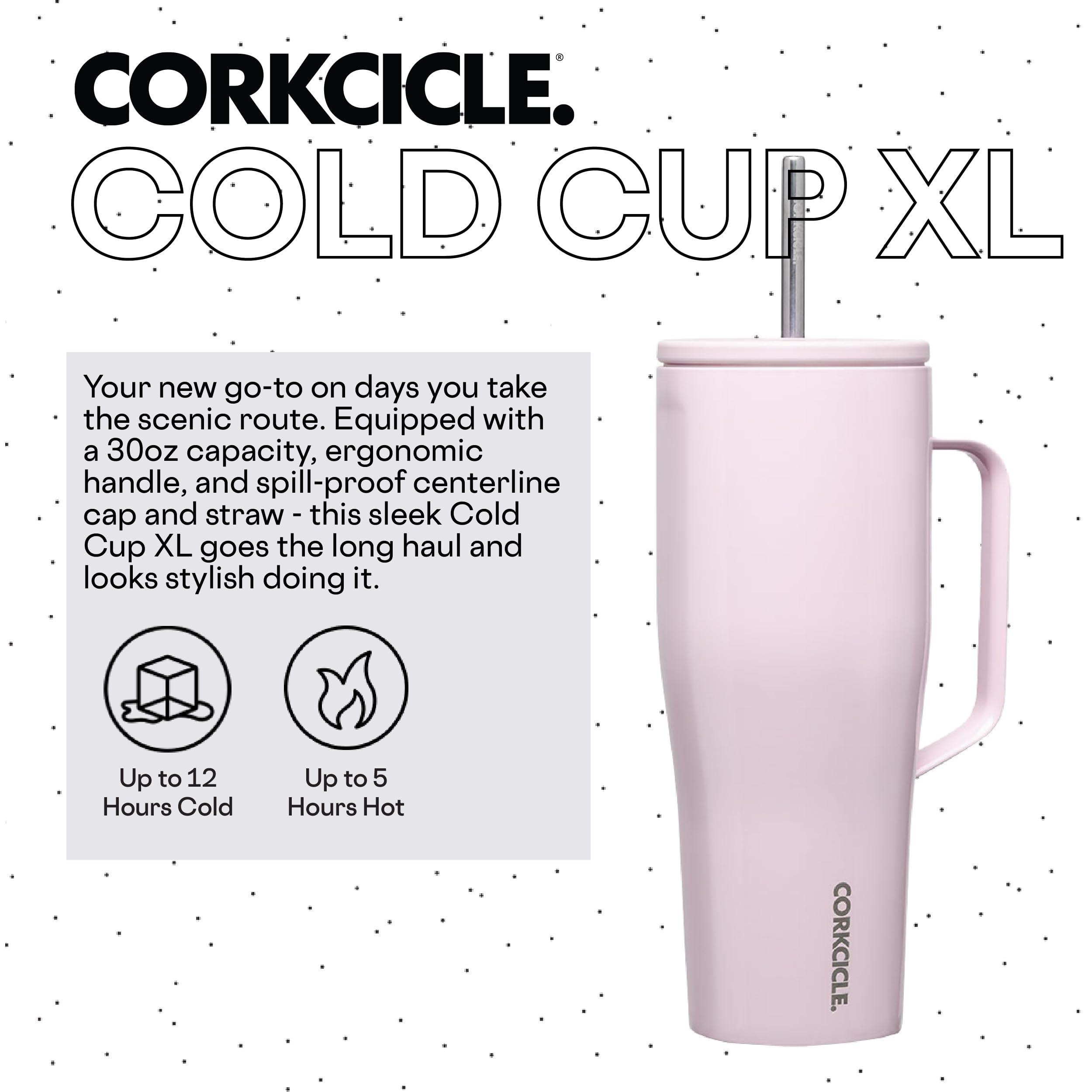 Corkcicle Corkcicle Cold Cup XL Insulated Tumbler with Handle, Lid, & Straw, Powder Puff, 30 oz Reusable Cupholder Friendly Water Bottle Keeps Drinks Cold 12hrs