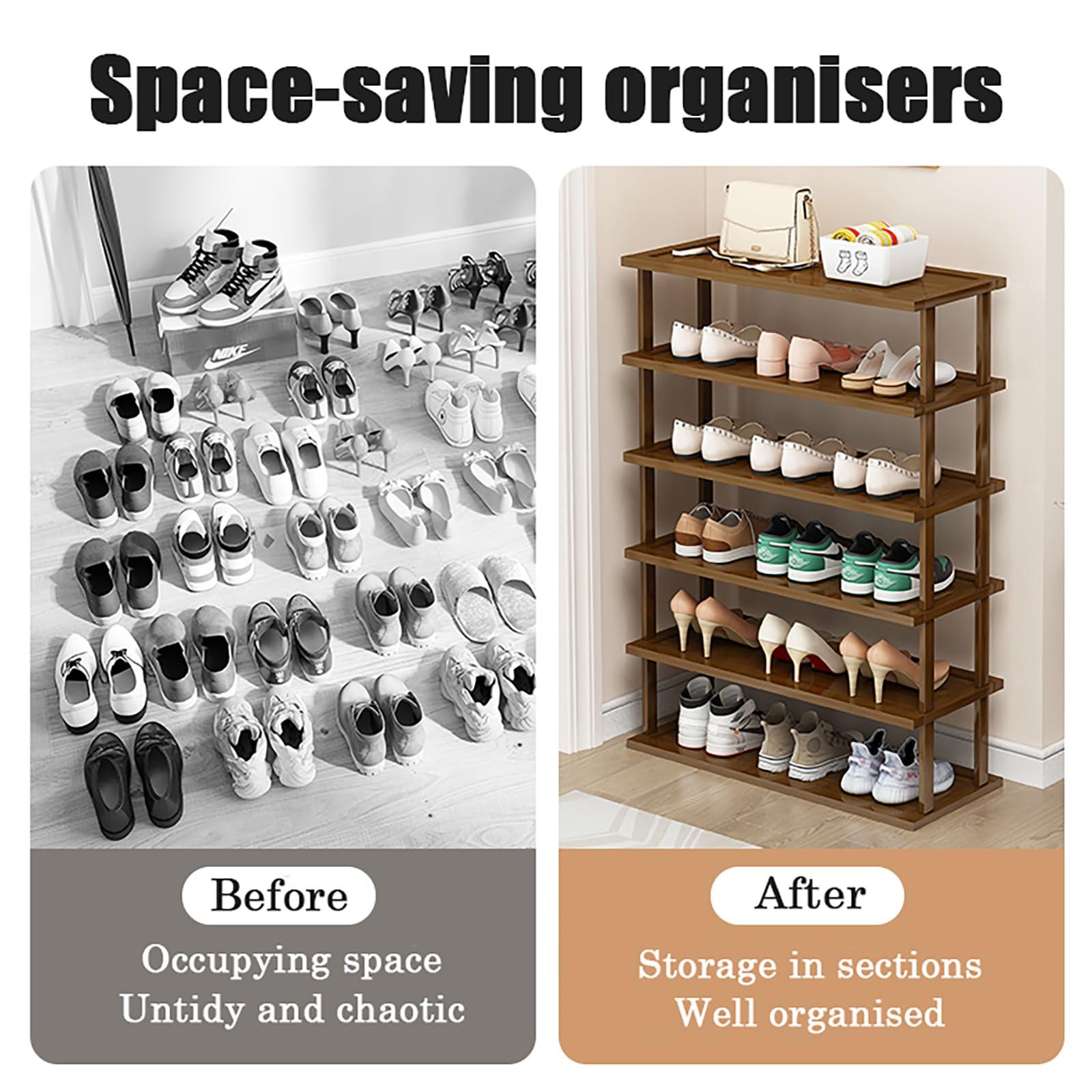 DOUZIO DOUZIO Narrow Shoe Rack, Bamboo Tall Shoe Rack Space Saving Corner Shoe Organiser Slim Shoe Shelf Vertical Shoe Stand for Entryway Living Room(Size:3 Tiers,Color:25cm)