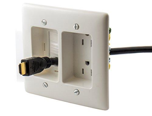 Bryant Electric Bryant Electric RR1512W 2-Gang Recessed TV Connection Outlet Plate with 15 Amp 125V Tamper-Resistant Duplex Receptacle with One Pass-Thru Opening, White