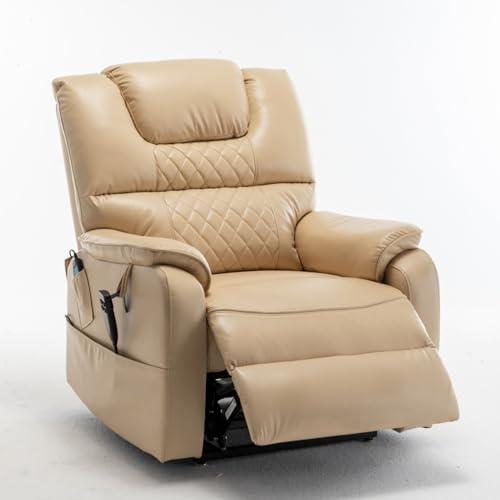 WEALTHKING Luxurious Electric Lounge Chair for Elderly - Power Supply Recliner Sofa with 180 Flat Lying Position, Remote Control, Side Pockets - Perfect for Living Room, Bedroom, Home Theater (Beige+PU)