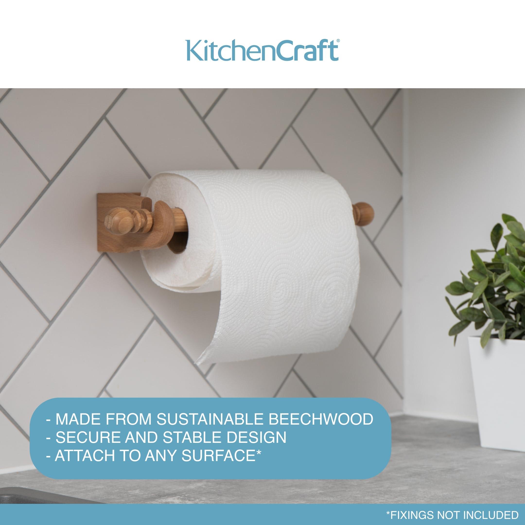 Kitchen Craft KitchenCraft Wall Mounted Kitchen Roll Holder to Fit 25 cm Paper Towels, Beechwood, Brown