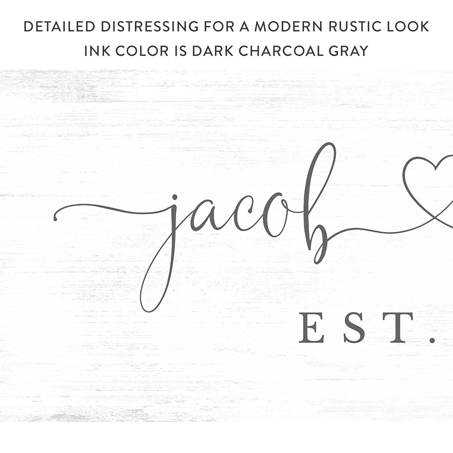 Pretty Perfect Studio Personalized Wedding Date Signs His and Hers Custom Gift For Husband & Wife Marriage Establish Sign for Master Bedroom Above the Bed Canvas Wall Art - Rustic White Framed 10"x20"