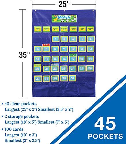 Carson Dellosa Education Carson Dellosa 25\" x 35\" Deluxe Calendar Pocket Chart, Monthly Calendar Pocket Chart for Classroom with Day, Week, Holiday Cards and Storage Pouches and More