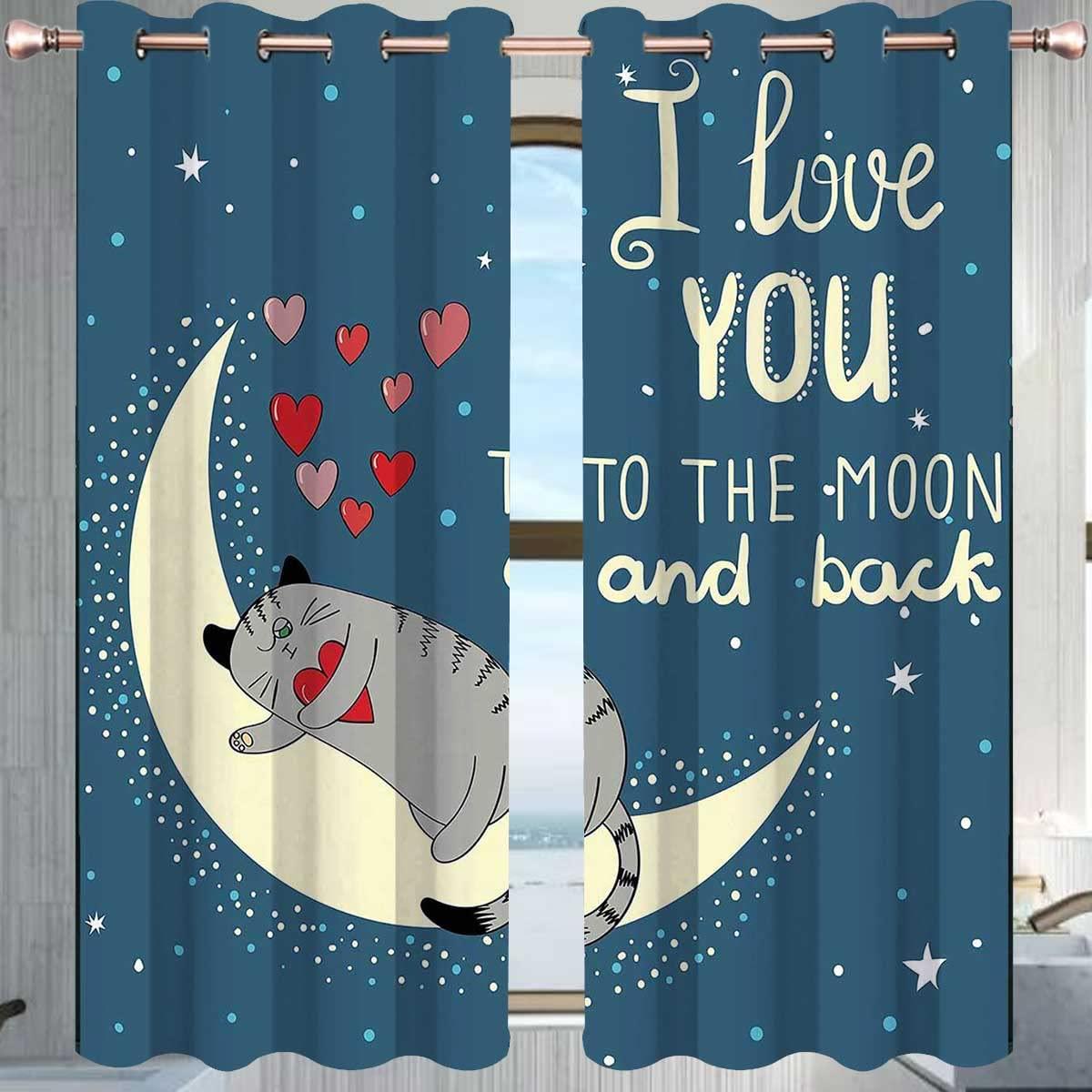 HomeLoft Basics I Love You Window Curtains Bedroom 2 Panels Slate Blue Warm Taupe Pale Yellow Drapes Curtains Dark Room Decor (W) 85 X (H) 108 Inches