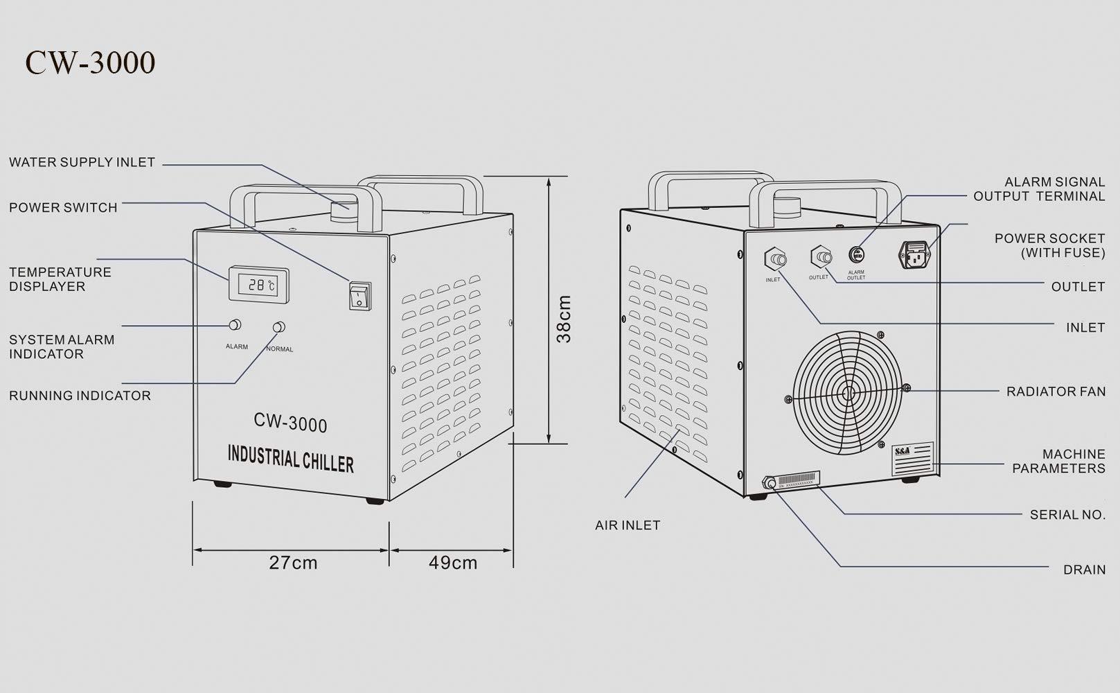 YJINGRUI Industrial Chiller Cooler CW-3000 Thermolysis Water Laser Chiller for CO2 Glass Tube of Engraving Machine (CW-3000AF)