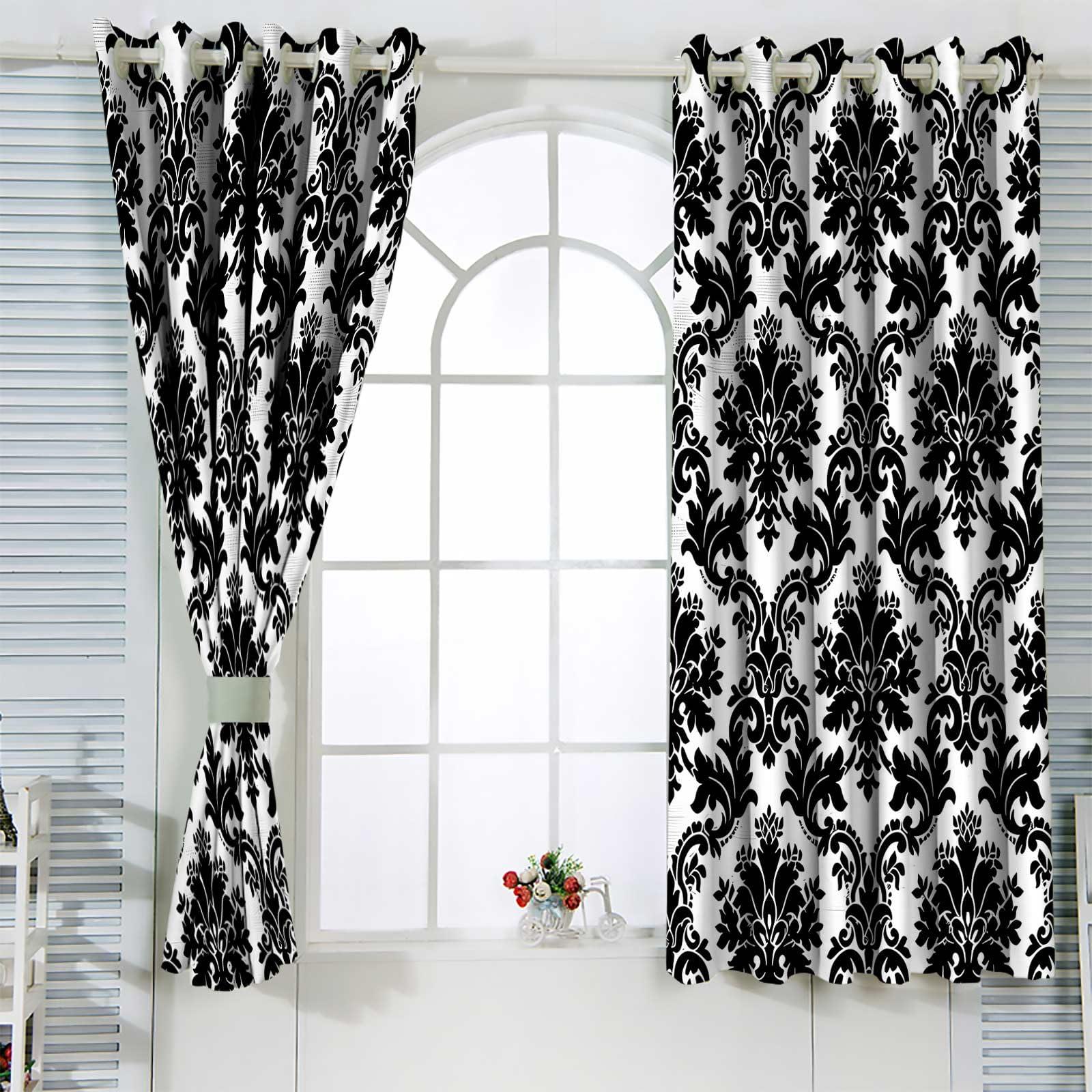 MomTumd MomTumd Damask Curtain 63 Inches Long Black and White Sun Blocking Curtains Room Darkening Window Drapes Treatment with Grommets for Bedroom 55 x 63 Inch