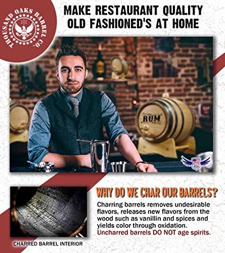 ReCoop ® Barrels 10 Liter American Oak Whiskey Aging Barrel (2.5 gallon) with Stand, Bung, and Spigot | Age Cocktails, Bourbon, Tequila, Beer, Wine and More! | Laser Engraved RUM Barrel B523 Design