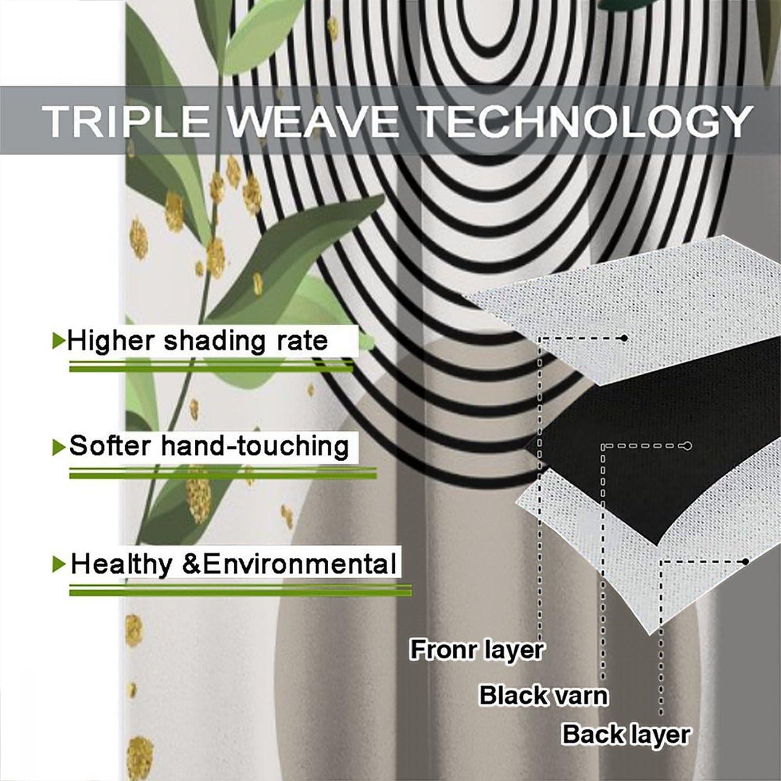 SENRUEGT SENRUEGT Mid Century Leaf Curtains,Abstract Leaf Sun Modern Minimalist Bedroom Window Treatments,Boho Green Plants Living Room Kitchen Window Drapes 42x54 Inch, Style