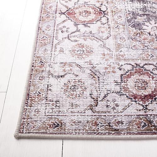 Safavieh SAFAVIEH Tucson Collection Area Rug - 6' Square, Beige & Light Sage, Persian Medallion Design, Machine Washable Ideal for High Traffic Areas in Living Room, Bedroom, Dining (TSN105B-6SQ)