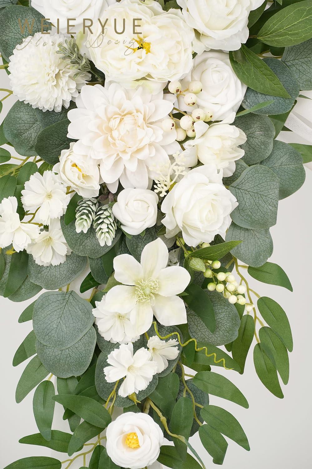 WEIERYUE WEIERYUE Artificial Wedding Arch Flowers Kit(Pack of 3),2Pcs Artificial Flower Arch Decor,1Pcs Sheer Drape for Wedding Ceremony Arbor for WeddingCeremony (Fairy White)