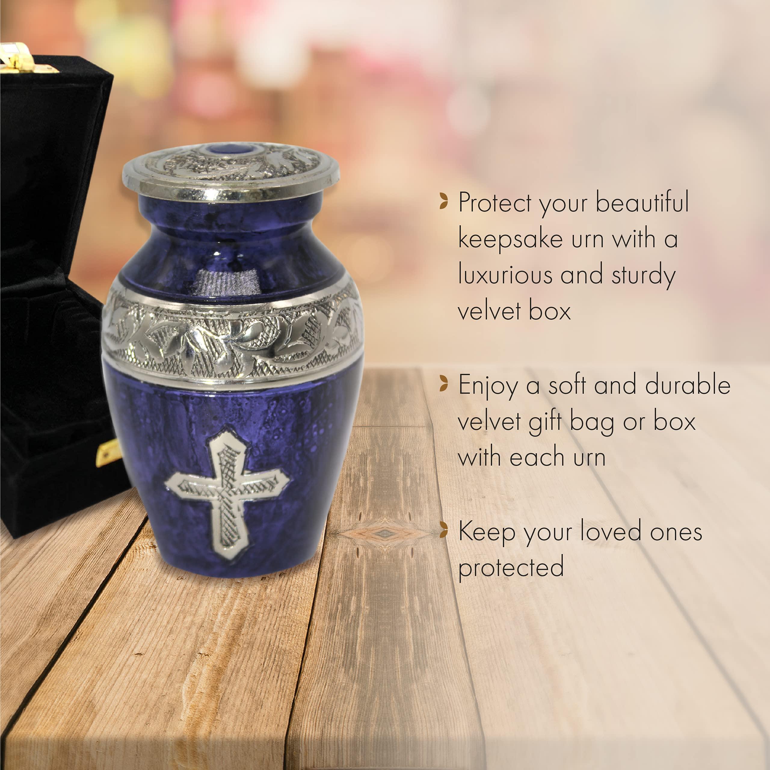 COMMEMORATIVE CREMATION URNS Purple Cross Cremation Urn for Ashes for Women - Personalized Cremation Urns for Human Ashes Adult Female Decorative Urns - Beautifully Handcrafted Set of 4 Small Urn for Ashes for Women