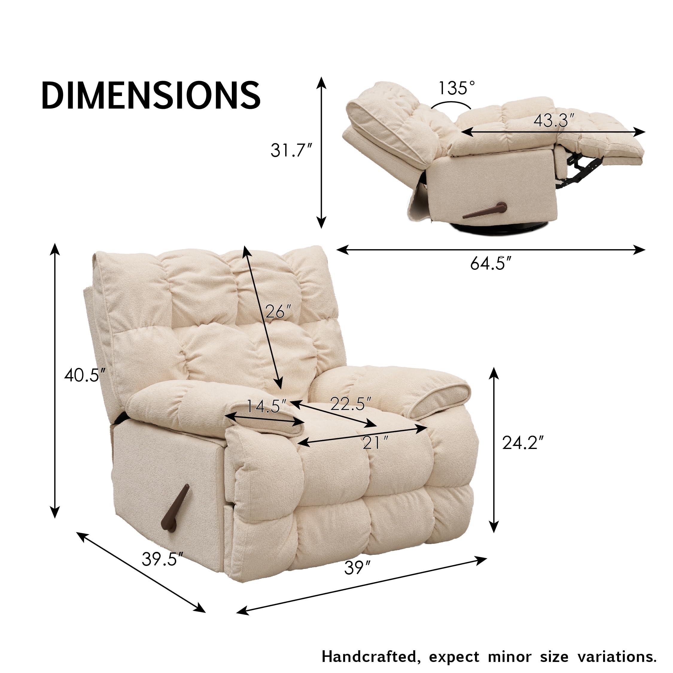 SITJOY Oversized Rocker Recliner Chair, Manual Overstuffed Extra Wide Rocking Recliners Soft with Breathable Soft Fabric, Swivel Rocker Recliner for Living,Soft Padded Headrest and Armrest (Manual, White)
