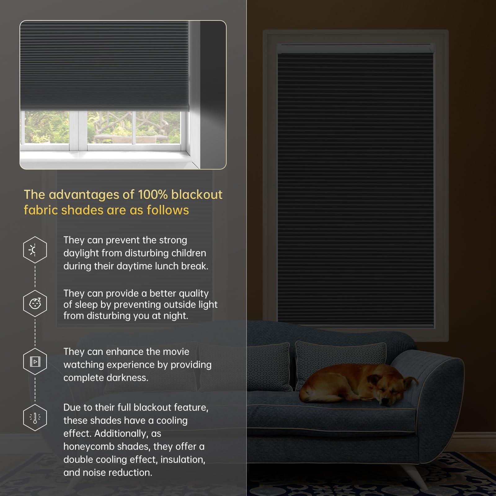 CINONEKO CINONEKO No Drill Motorized Cellular Shades with RemoteCordless Smart Honeycomb BlindsFree Solar Panel Blackout Electric Blinds, No Tools No Drilling Honeycomb Shades,Gray 32x64