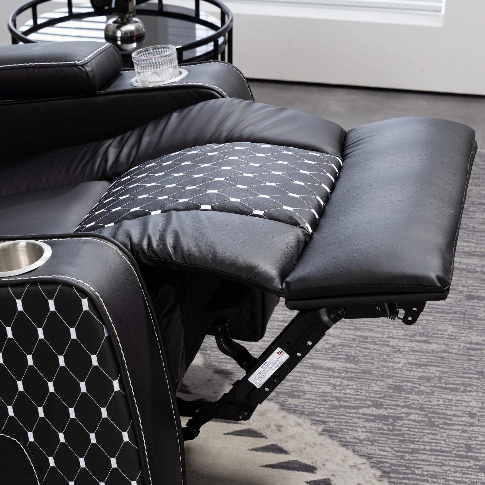 LITVZ Home Theater Seating Recliner with Hidden Arm Storage, Faux Leather Power Recliner Movie & Media Room Chairs with USB Ports and Cup Holders for Lazy Boy Adults