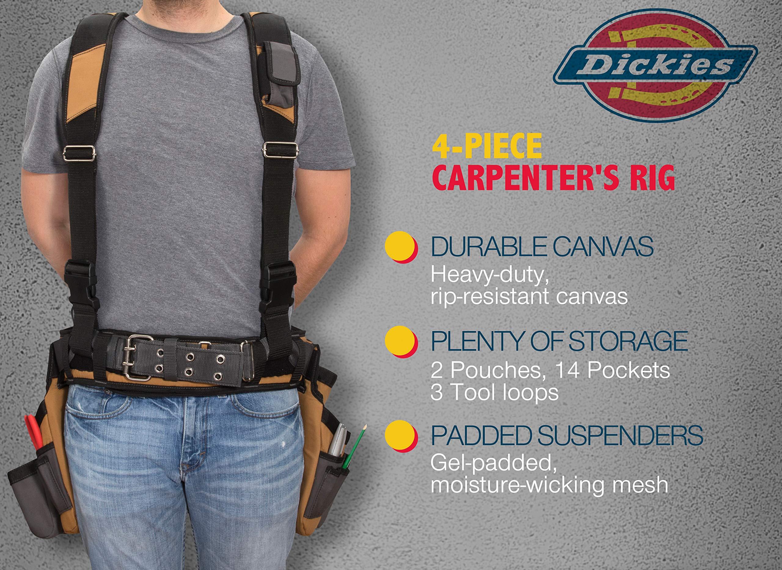 Dickies Dickies 4-Piece Carpenter's Rig, Padded Tool Belt Suspenders, Cooling Mesh, Tool Belt, Steel Buckle, Grey/Tan, 3.8 lb.
