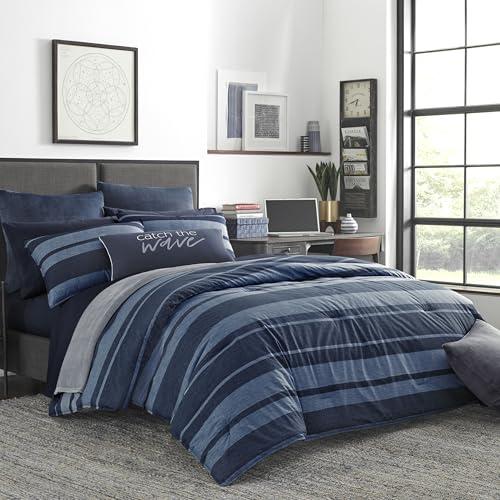 Nautica Nautica - Queen Comforter Set, Cotton Reversible Bedding with Matching Shams, Stylish Home Decor (Longpoint Blue, Queen), Navy/Blue