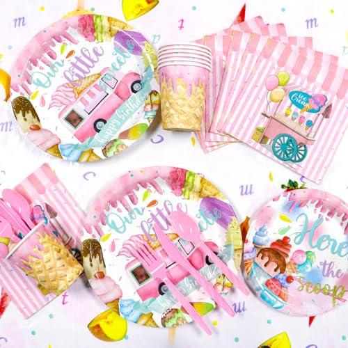Qonmpcvu Qonmpcvu 183 PCS Ice Cream Party Decorations, Ice Cream Birthday Party Supplies, Ice Cream Party Supplies Set, Ice Cream Backdrop Tablecloth With Vibrant Paper Plates, Napkins, Cups Serve 20 Guests