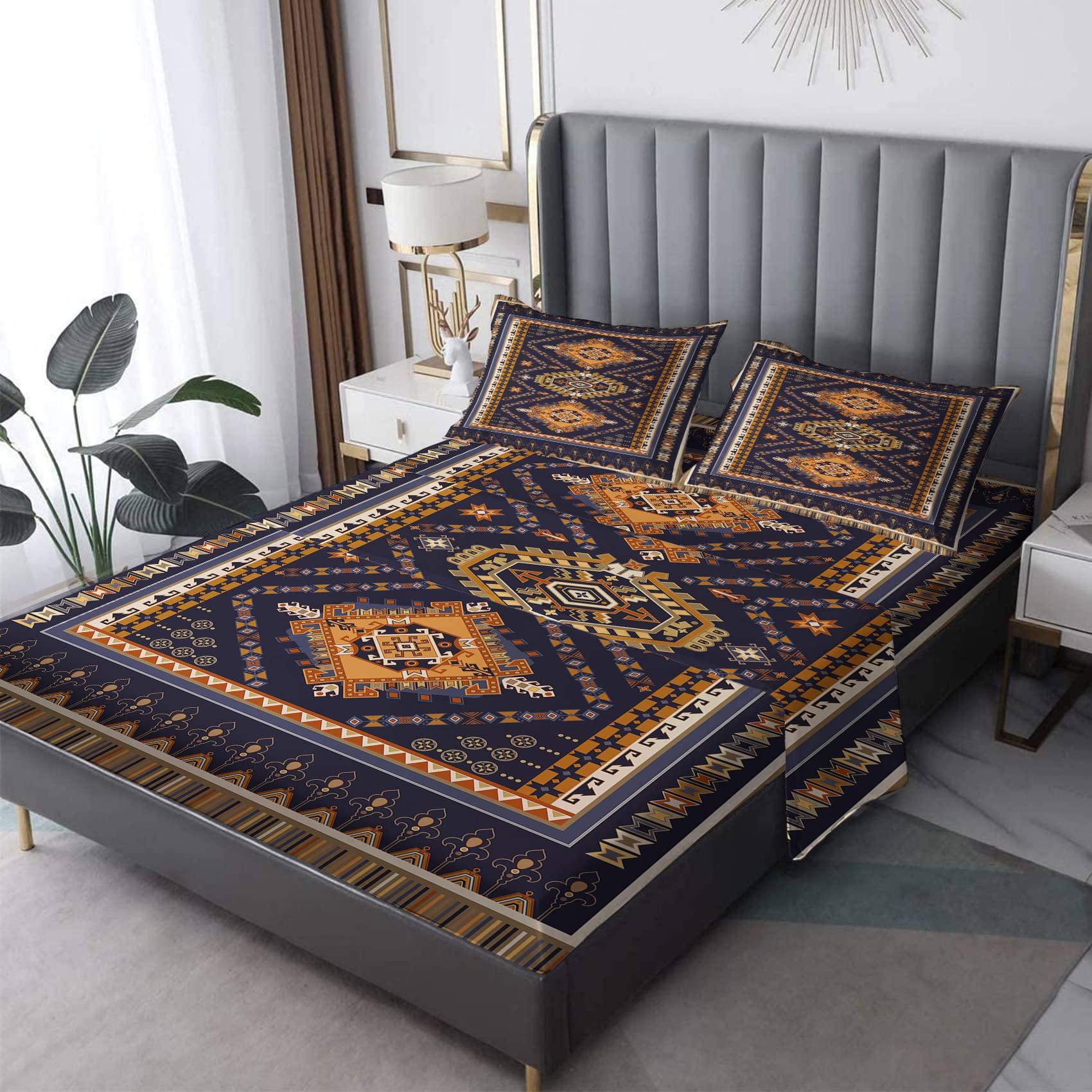 zcsm zcsm Aztec Sheets for Full Size Bed - Southwestern Tribal Bed Sheets, Soft Microfiber & Deep Pocket & Wrinkle Free Patterned Bedding Sheets & Pillowcases, 1 Fitted Sheet, 1 Flat Sheet, 2 Pillow Cases