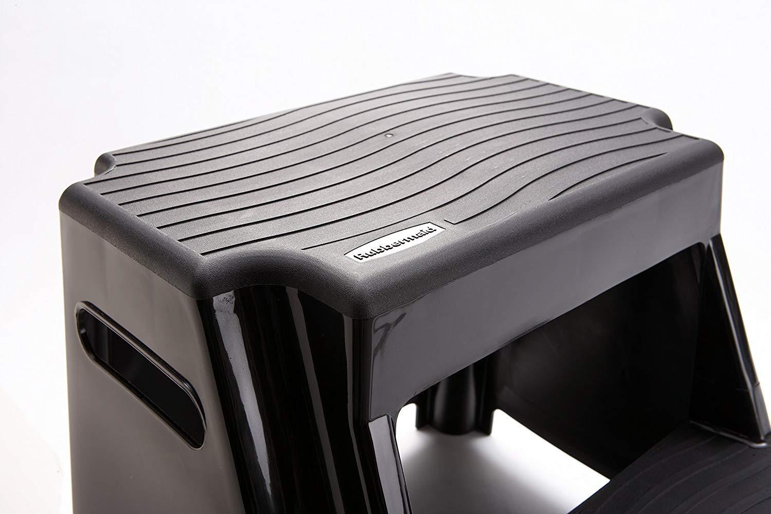 Rubbermaid Rubbermaid 2 Molded Plastic Step Stool, Lightweight Resistant Treads and Non-Slip Feet, 1 Piece, Black