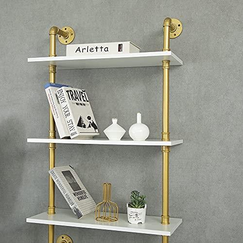 HEONITURE HEONITURE Industrial Gold Bookshelf-6 Tier Wall Mounted Ladder Bookshelf, Rustic Gold Storage Book Shelves Display Bookcases for Living Room/Home/Office