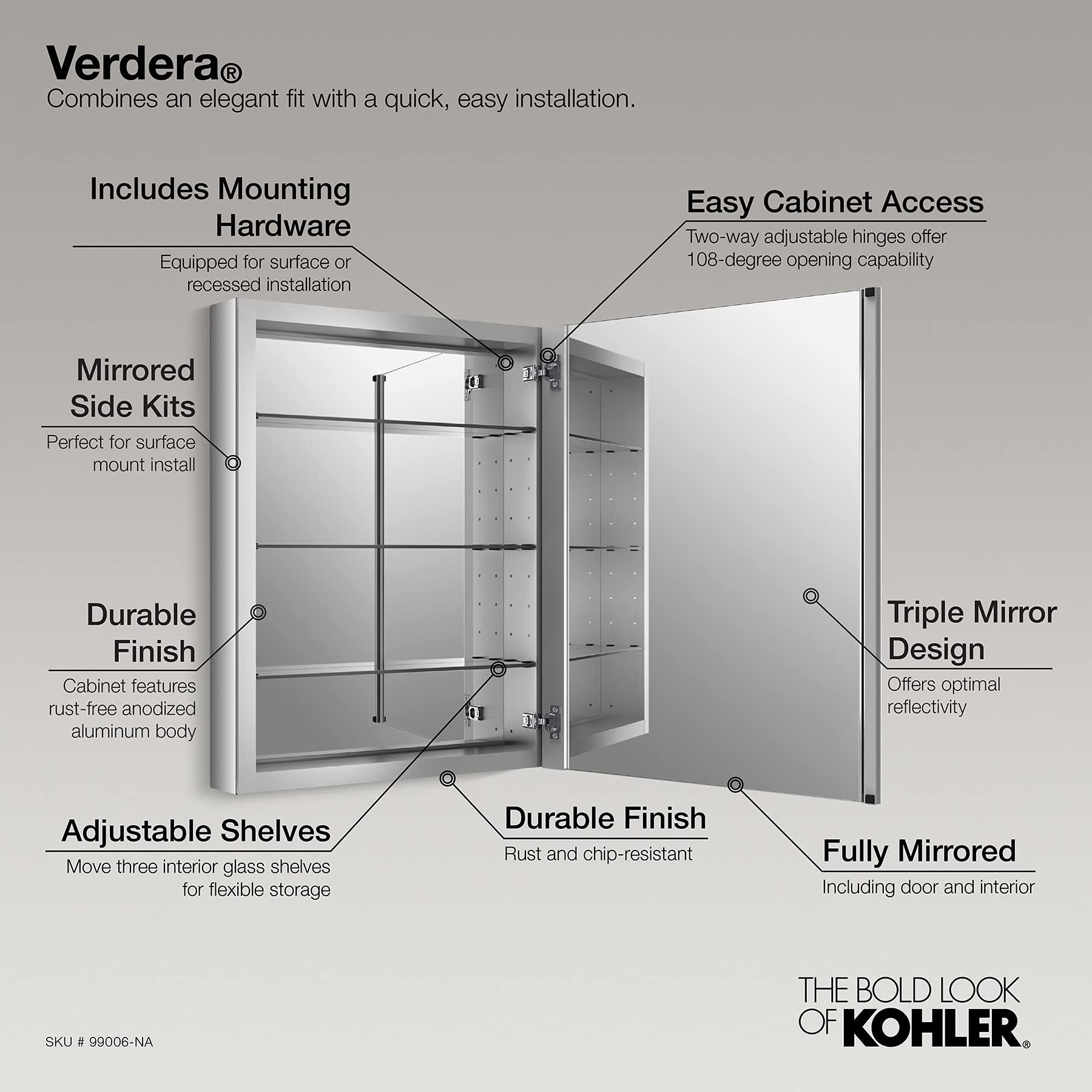 Kohler KOHLER Verdera 24 in. W x 30 in. H Recessed Medicine Cabinet in Anodized Aluminum