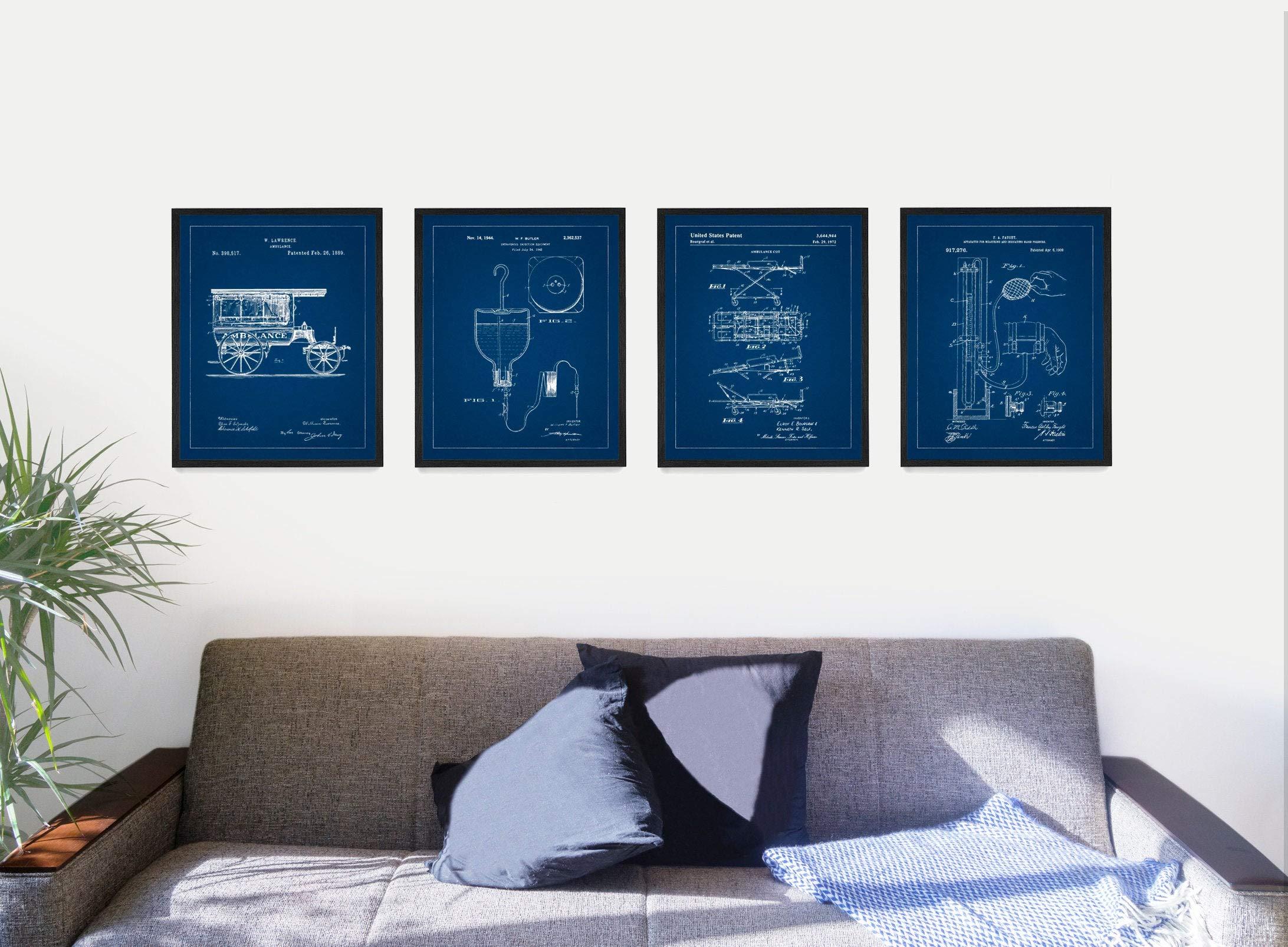 WUNDERKAMMER STUDIO WUNDERKAMMER STUDIO Ambulance EMT Health Care Patent Poster Art - Paramedic Doctor Wall Art - Medical Office Dcor - Set of 4-8 x 10 Framed Prints