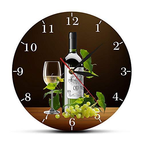 tingnn Red and White Wine Winery Drunkery Sign Modern Kitchen Wall Clock Bottles & Wineglasses with Grapes Home Bar Tavern Wall Clock-Frameless_Simple_Design