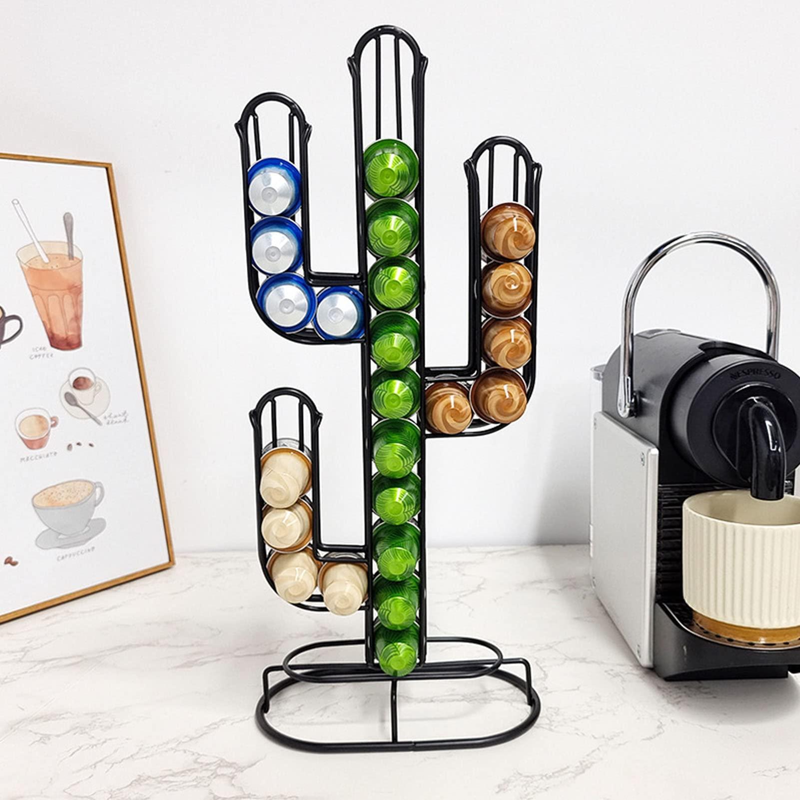 Denash Denash Coffee Pod Holder, Cactus Shaped Coffee Capsule Storage Organizer Stand Holds 48 Coffee Pods Coffee Accessories