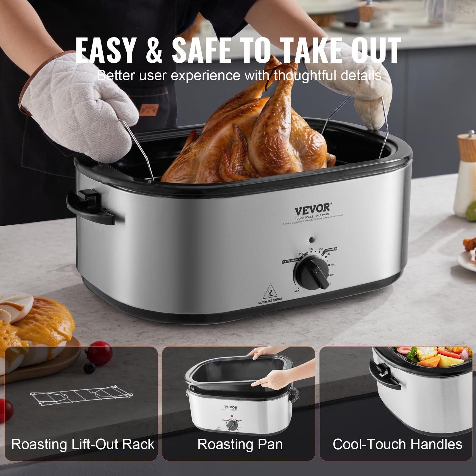 VEVOR VEVOR Electric Roaster Oven, 26 QT Turkey Roaster Oven with Self-Basting Lid, 1450W Roaster Oven with Defrost & Warm Function, Adjustable Temperature, Removable Pan & Rack, Fits Turkeys Up to 30LBS