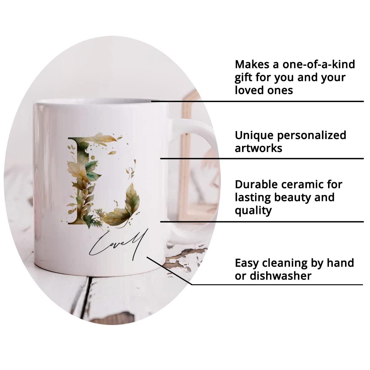 Gossby Gossby Personalized Custom Mug (L) Personalized Alphabet Customized Coffee Mug Cup Gift for Girlfriend/Wife/Mom/Sister, Personalized White Ceramic Mug 11oz 15oz Gifts for Special Day