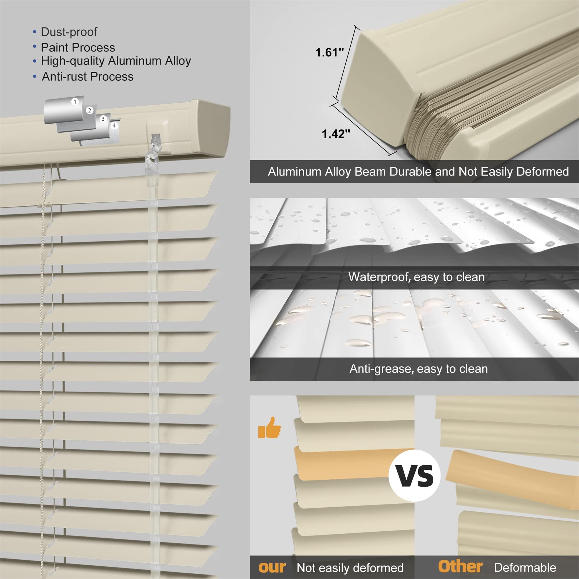 Sulugood Sulugood Aluminum 1" Cordless Horizontal Mini Blinds Window Shades Custom Room Darkening Blinds & Shades for Home Office Bathroom Living Room Beige,24" W x 64" H