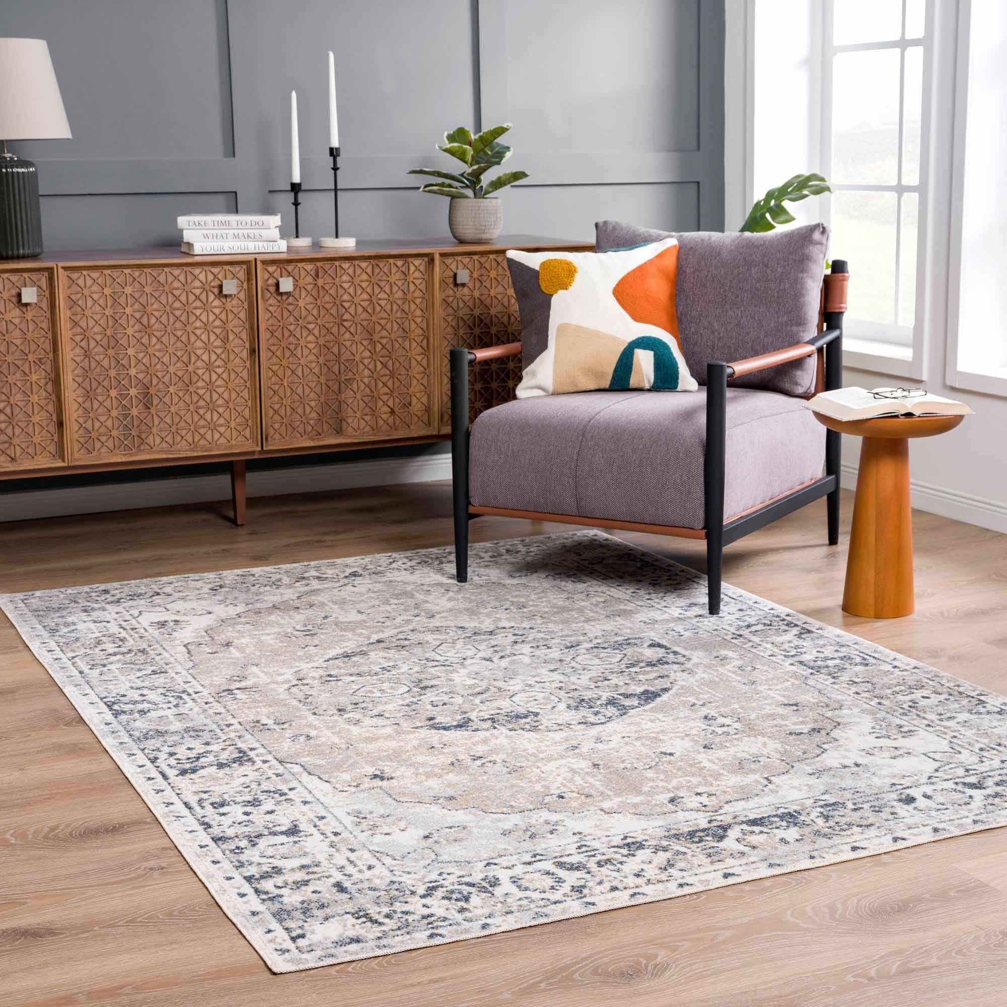 BoutiqueRugs BoutiqueRugs Rudo Farmhouse Area Rug - Machine Washable - Light Gray, Medium Gray, Medium Brown - 7'10" x 10'2"