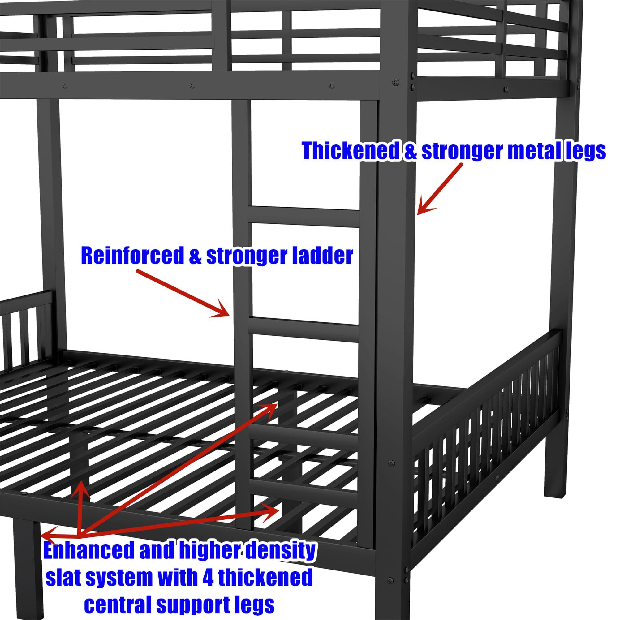 TIHWOALL TIHWOALL Latest Upgrade & Stronger Steel Queen Over Queen Bunk Bed, Heavy Duty Thickened More Rust-Proof Metal Bunk Queen Bed with Enhanced Legs & Slats (Easier Assembly) (Queen Over Queen-1)