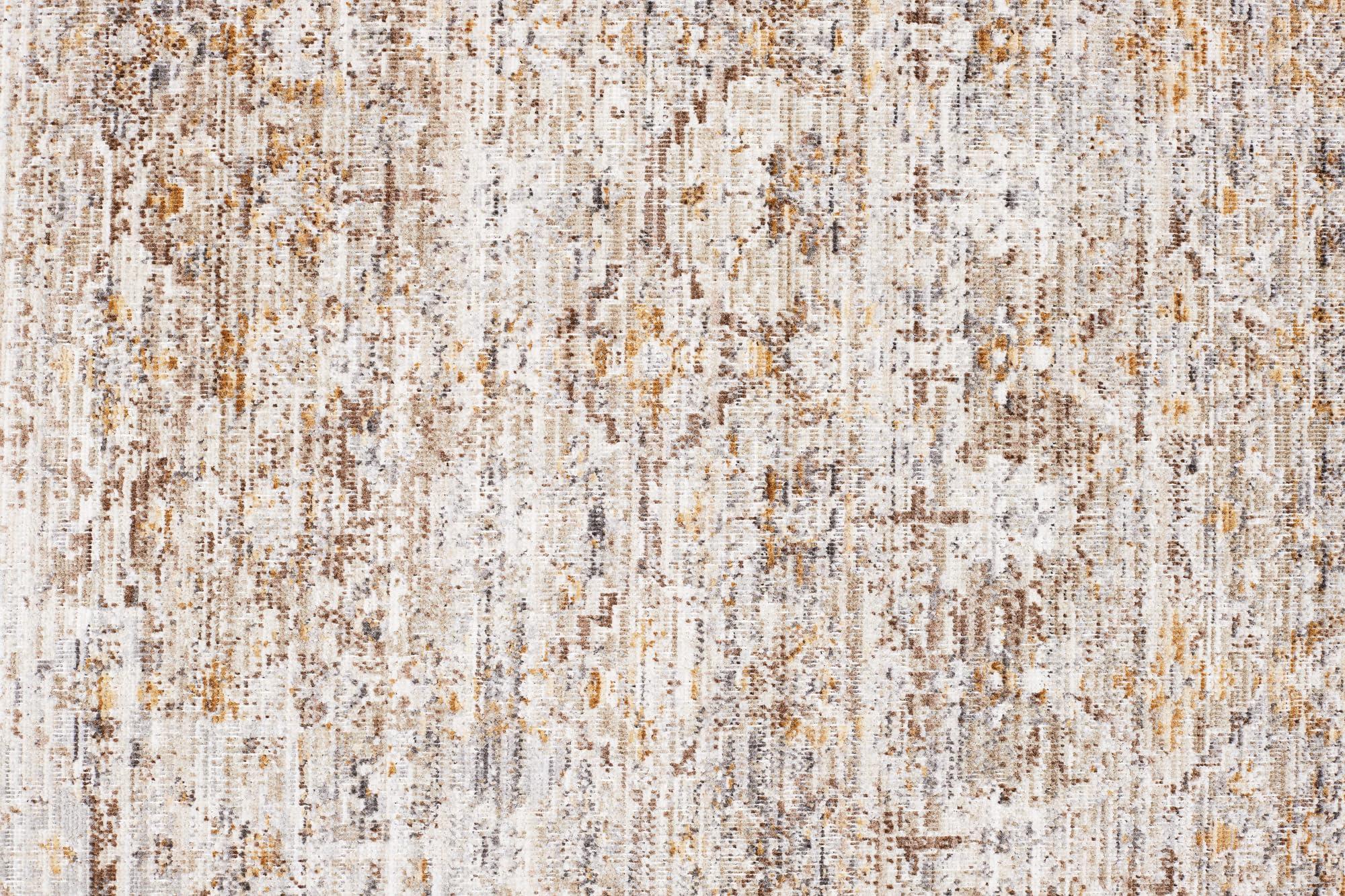 Obeetee Obeetee - Ava Machine Woven/Power Loomed Distressed Arabesc 8' x 10' Area Rug in Silver